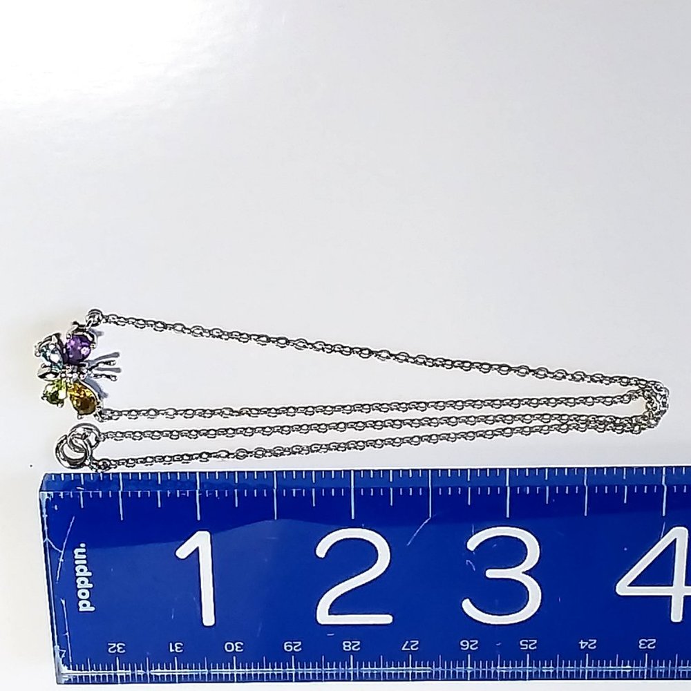 925 Sterling Silver Pendant Necklace Butterfly Multi Gemstone 16in 90s Vtg Y2K - Picture 6 of 8